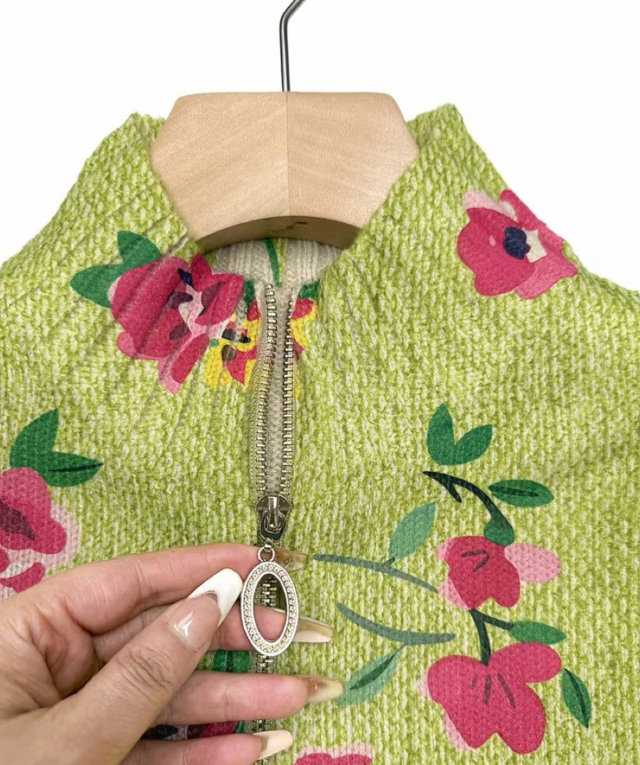 Lauren pink and lime floral zip-up cardigan, view 3