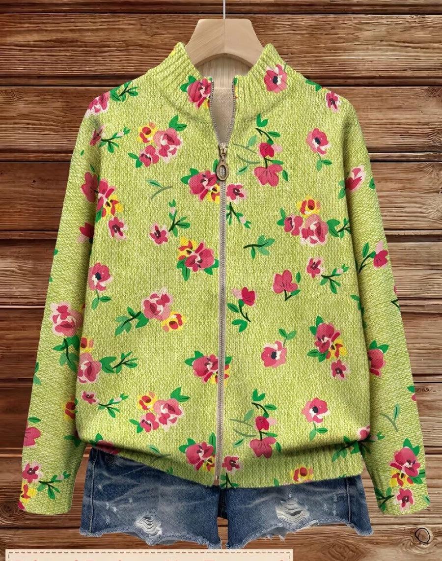 Lauren pink and lime floral zip-up cardigan, view 2