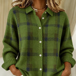 Courtney green checked knitted jacket, front view