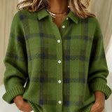 Courtney green checked knitted jacket, front view