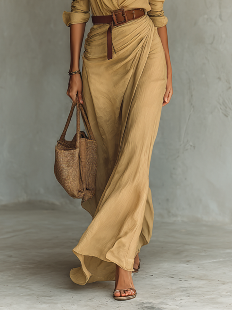 Notched collar long sleeve maxi dress, view 3