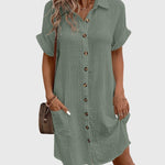 Caroline Button Front Shirt Dress in Olive Green, view 5