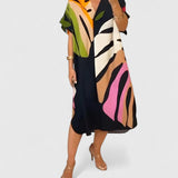 Cymarie Leaf Print Dress in Black, front view
