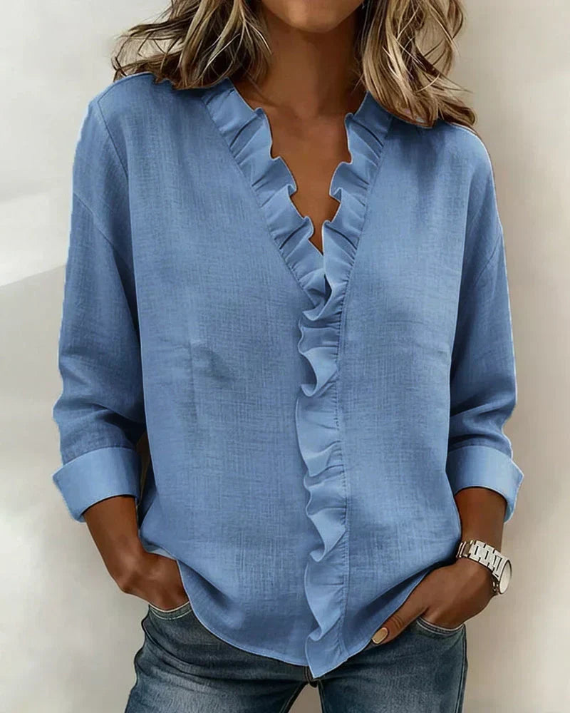 Sadie ruffled blouse in Blue, view 4