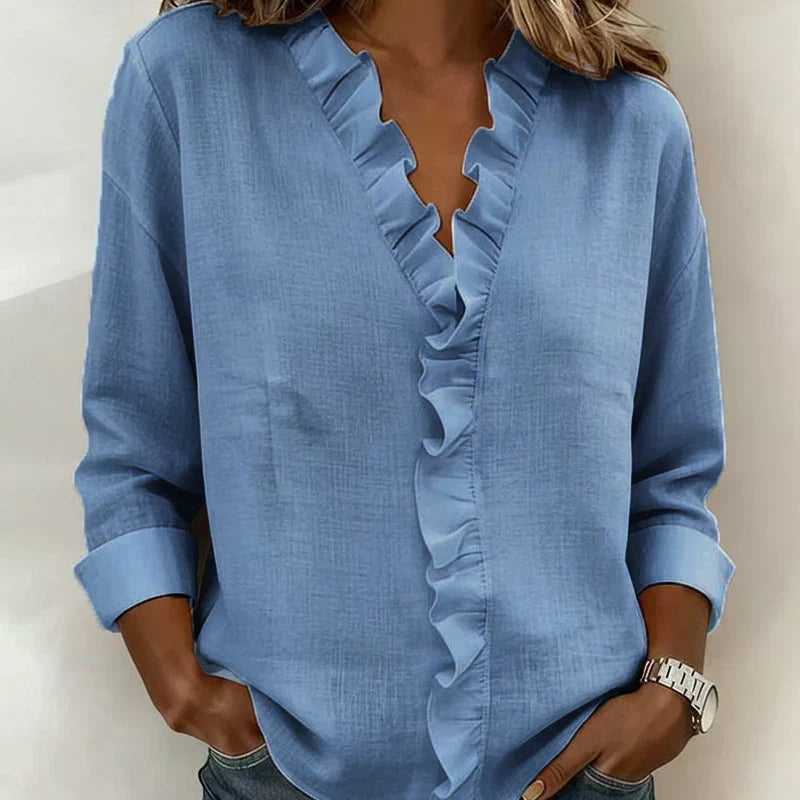 Sadie ruffled blouse in Blue, view 4