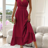 Incanto gathered waist dress in Dark Red, view 3