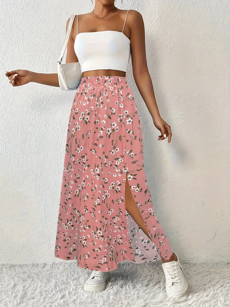 Paige floral print maxi skirt in Coral Floral, view 7