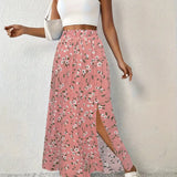 Paige floral print maxi skirt in Coral Floral, view 7