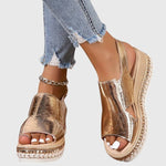 Veronica T strap sandals in Gold, front view