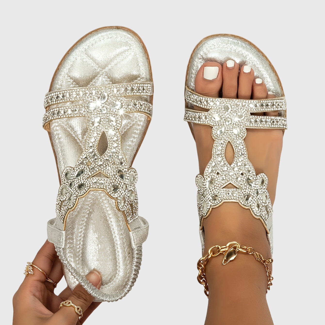 Blessy Embellished Slingback Sandals in Grey, view 23