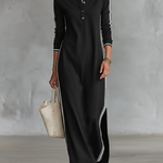 Sweatshirt maxi dress with button collar in Black, front view