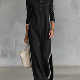 Sweatshirt maxi dress with button collar in Black, front view