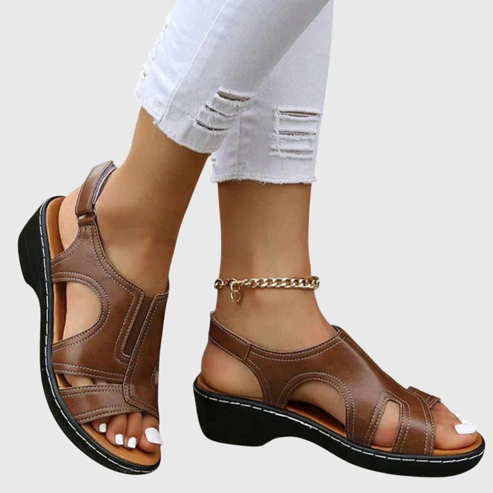Celeste Orthopaedic Wedge Sandals in Brown, front view