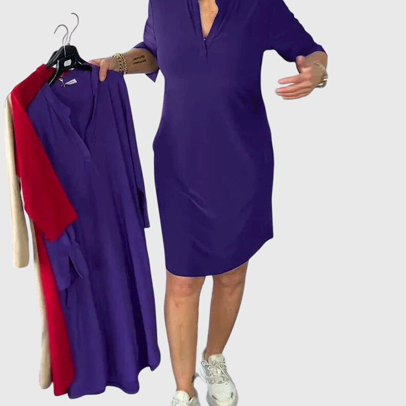 Katherine V-neck dress in Purple, view 3