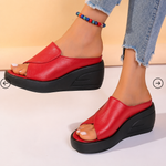 Celine Cushioned Wedge Sandals in Red, view 4