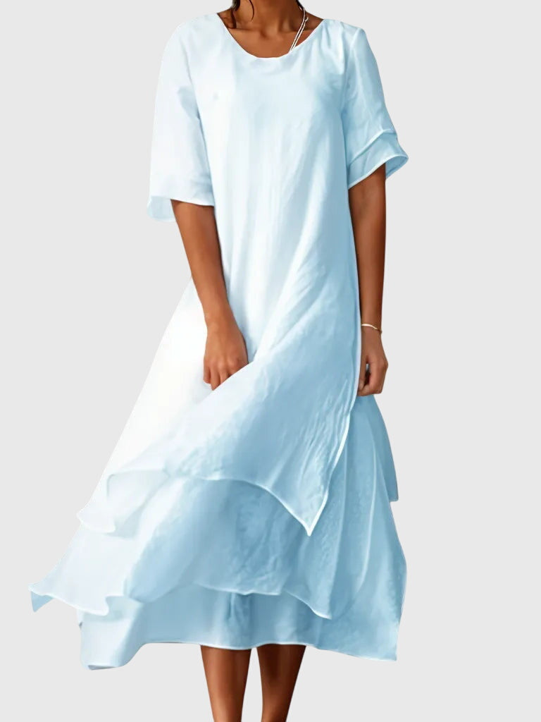 April elegant layered midi dress in Blue, view 4