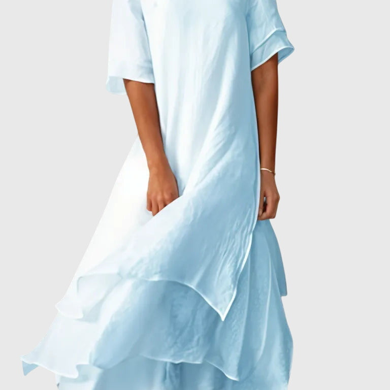 April elegant layered midi dress in Blue, view 4