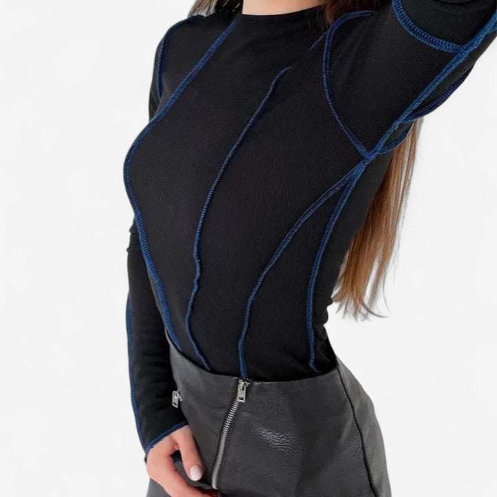 Imona long sleeve top in Black, view 3