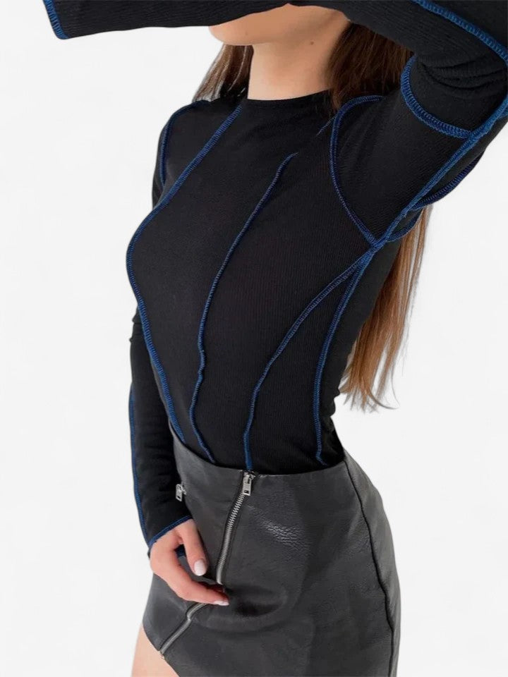 Imona long sleeve top in Black, view 3