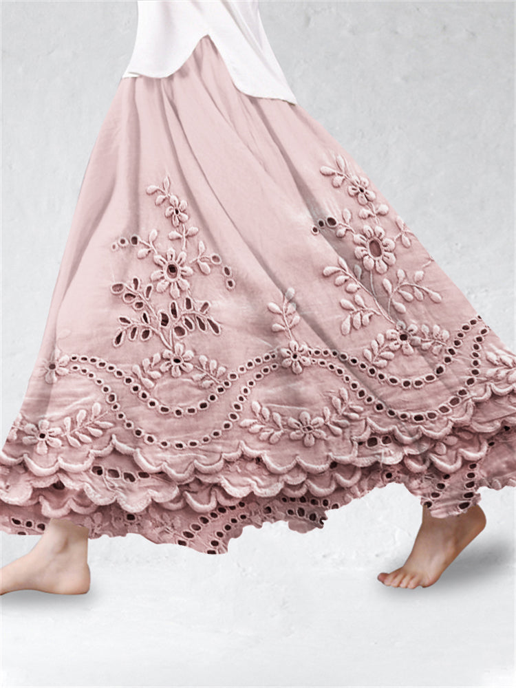 Aurette boho embroidered maxi skirt in Pink, view 2