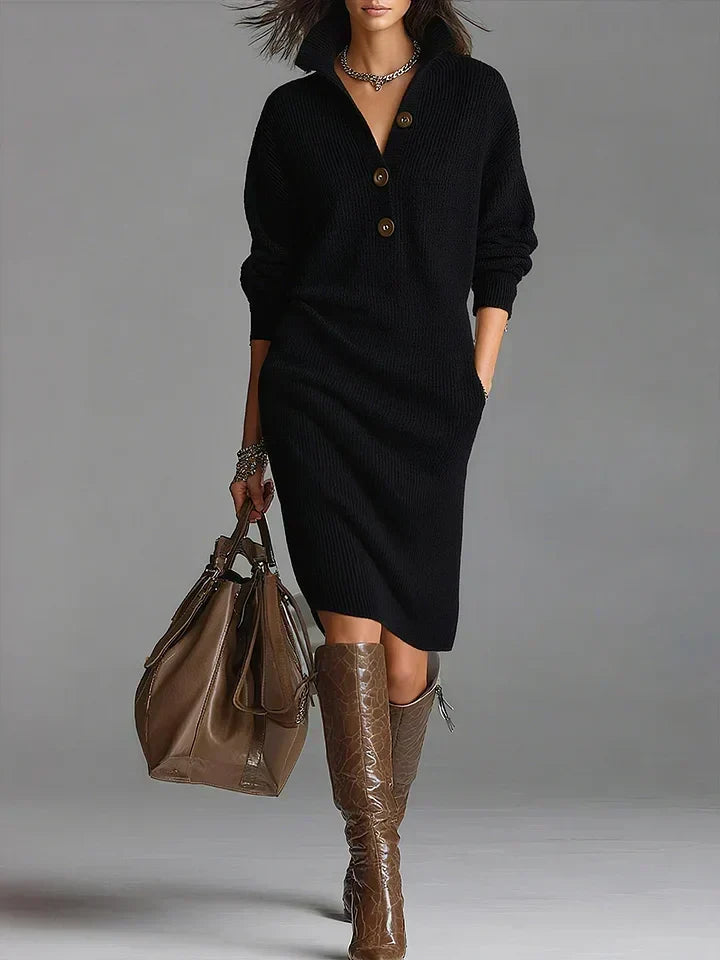 Janice ribbed knit jumper dress in Black, view 4