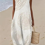 Oplena casual sleeveless print dress in White, front view