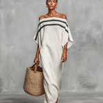 Minimalist off shoulder linen maxi dress, view 7
