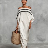 Minimalist off shoulder linen maxi dress, view 7