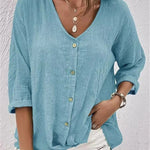 Fayo breezy V-neck button top in Blue, view 5