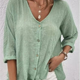 Fayo breezy V-neck button top in Green, view 3