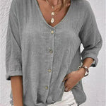 Fayo breezy V-neck button top in Grey, view 7
