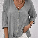 Fayo breezy V-neck button top in Grey, view 7