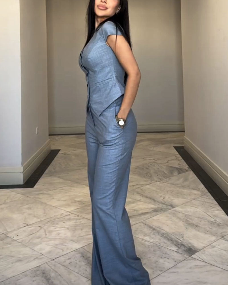 Rosana V-neck top and trouser set, view 3