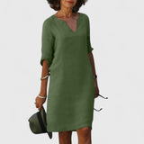 Taylor comfortable V neck dress in Olive Green, view 2