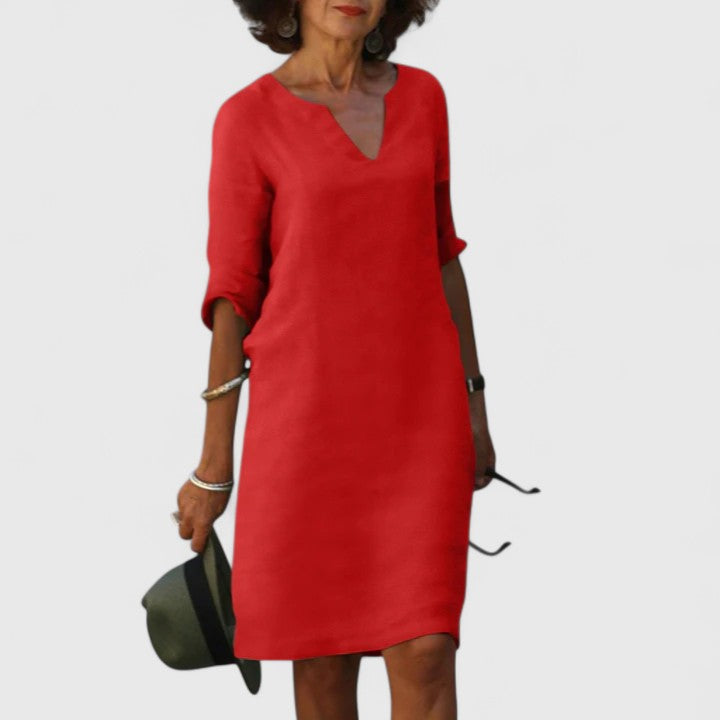 Taylor comfortable V neck dress in Red, view 4
