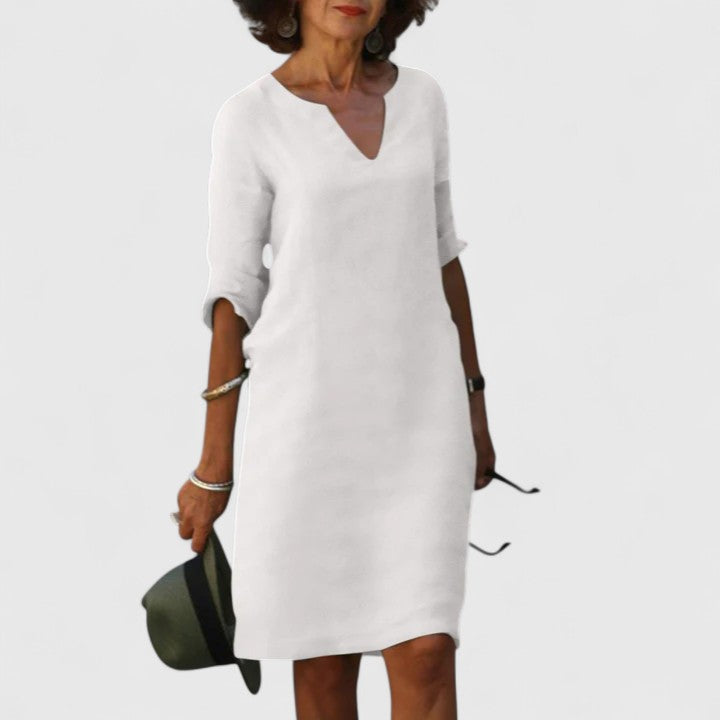 Taylor comfortable V neck dress in White, view 5
