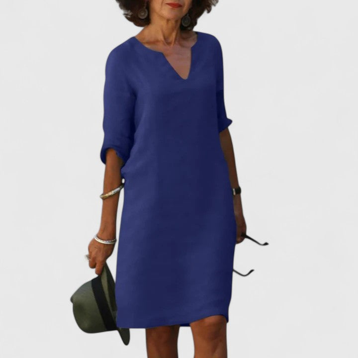Taylor comfortable V neck dress in Blue, view 6