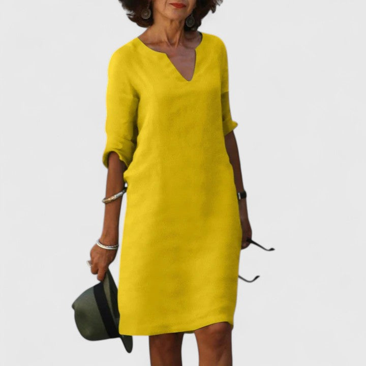 Taylor comfortable V neck dress in Yellow, view 8
