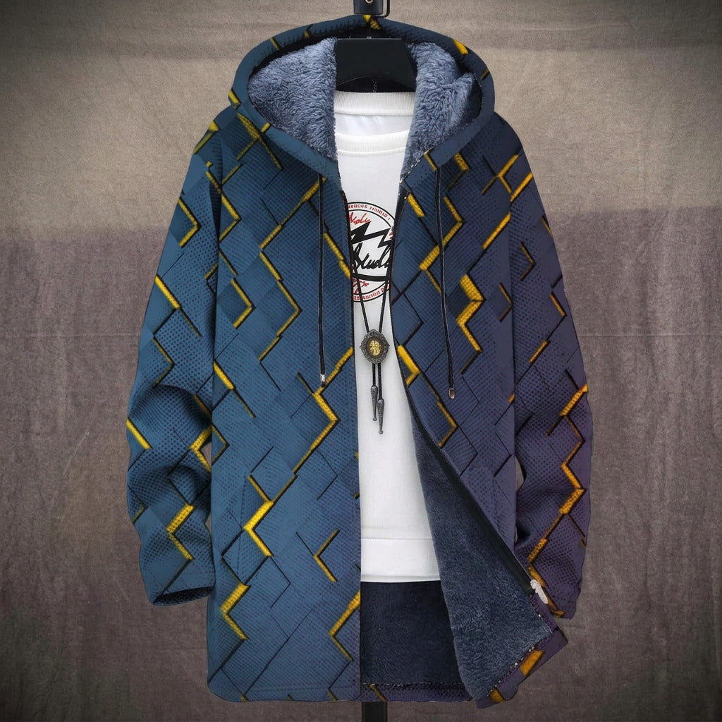 Dawn - Navy and Gold Geometric Block Jacket, front view