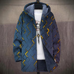 Dawn - Navy and Gold Geometric Block Jacket, front view