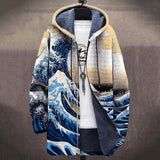 Deborah - Hokusai Great Wave on Beige Jacket, front view