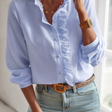 Quinn ruffle front blouse in Blue, view 2