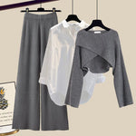 Wanda three-piece knit, shirt and trouser set, front view