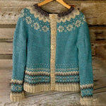 Amelia teal Fair Isle Icelandic cardigan, view 2