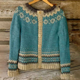 Amelia teal Fair Isle Icelandic cardigan, view 2