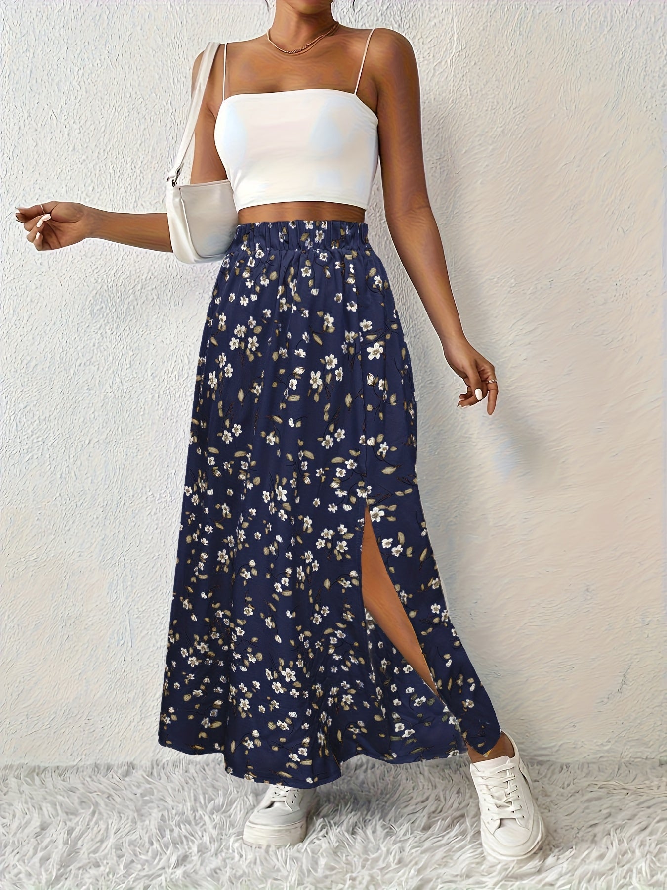 Paige floral print maxi skirt in Navy Floral, view 4