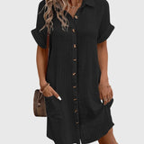 Caroline Comfortable Shirt Dress in Black, view 3