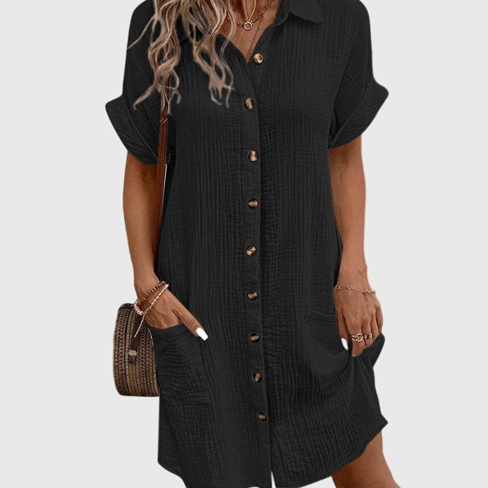 Caroline Comfortable Shirt Dress in Black, view 3