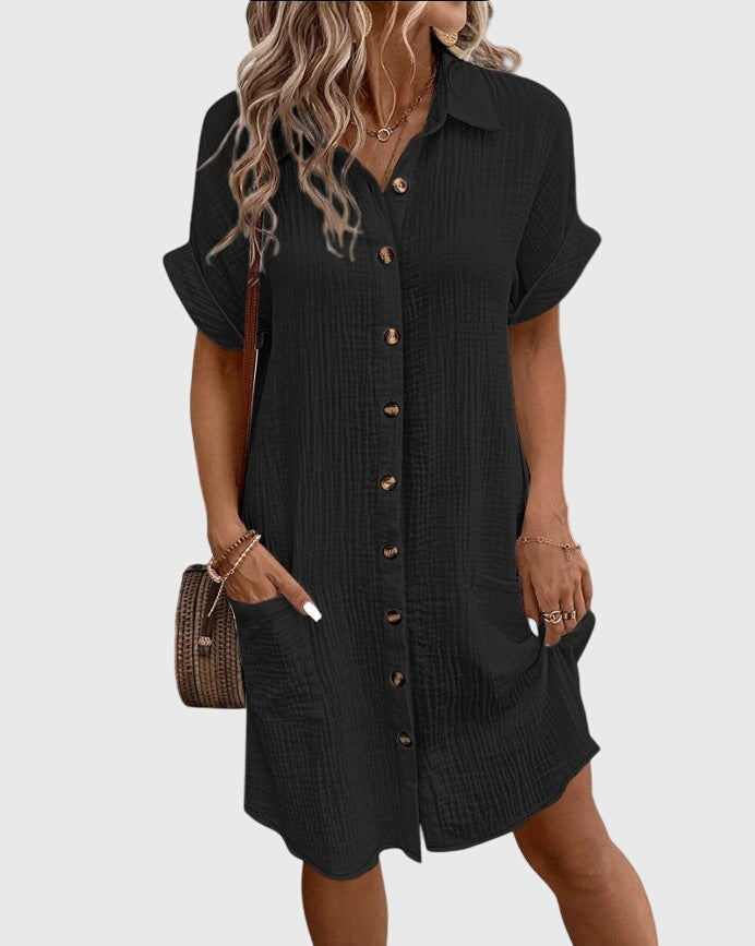 Caroline Comfortable Shirt Dress in Black, view 3