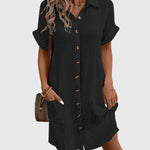 Caroline Button Front Shirt Dress in Black, view 3